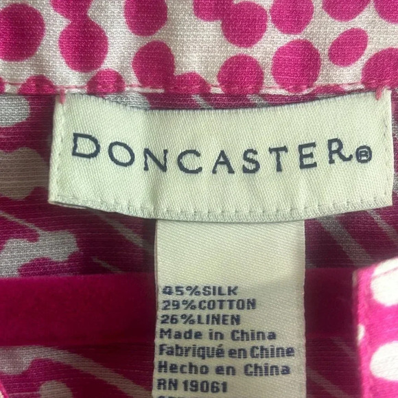Doncaster Bright Pink and White Patterned Silk Linen Cotton  Tunic Shirt Size 6 - Picture 3 of 7